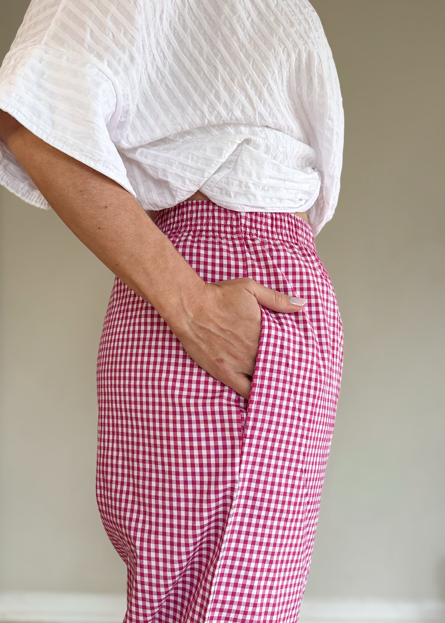 Pink Gingham Barrel Pants