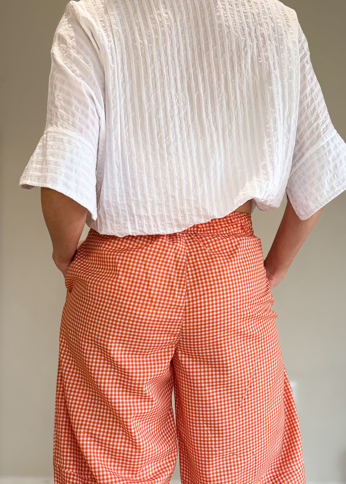 Tangerine Gingham Barrel Pants