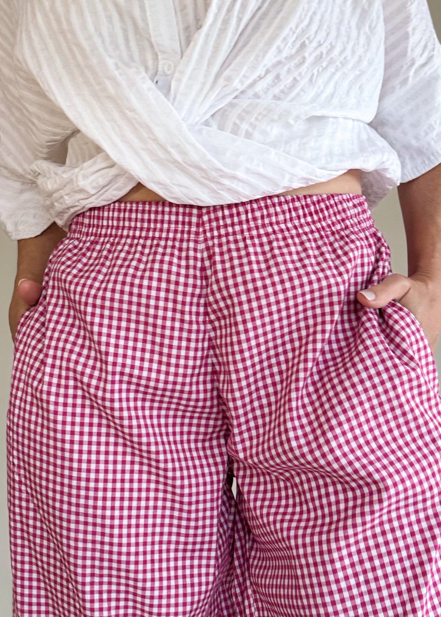 Pink Gingham Barrel Pants