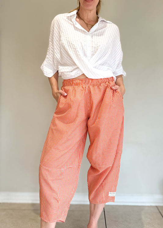 Tangerine Gingham Barrel Pants