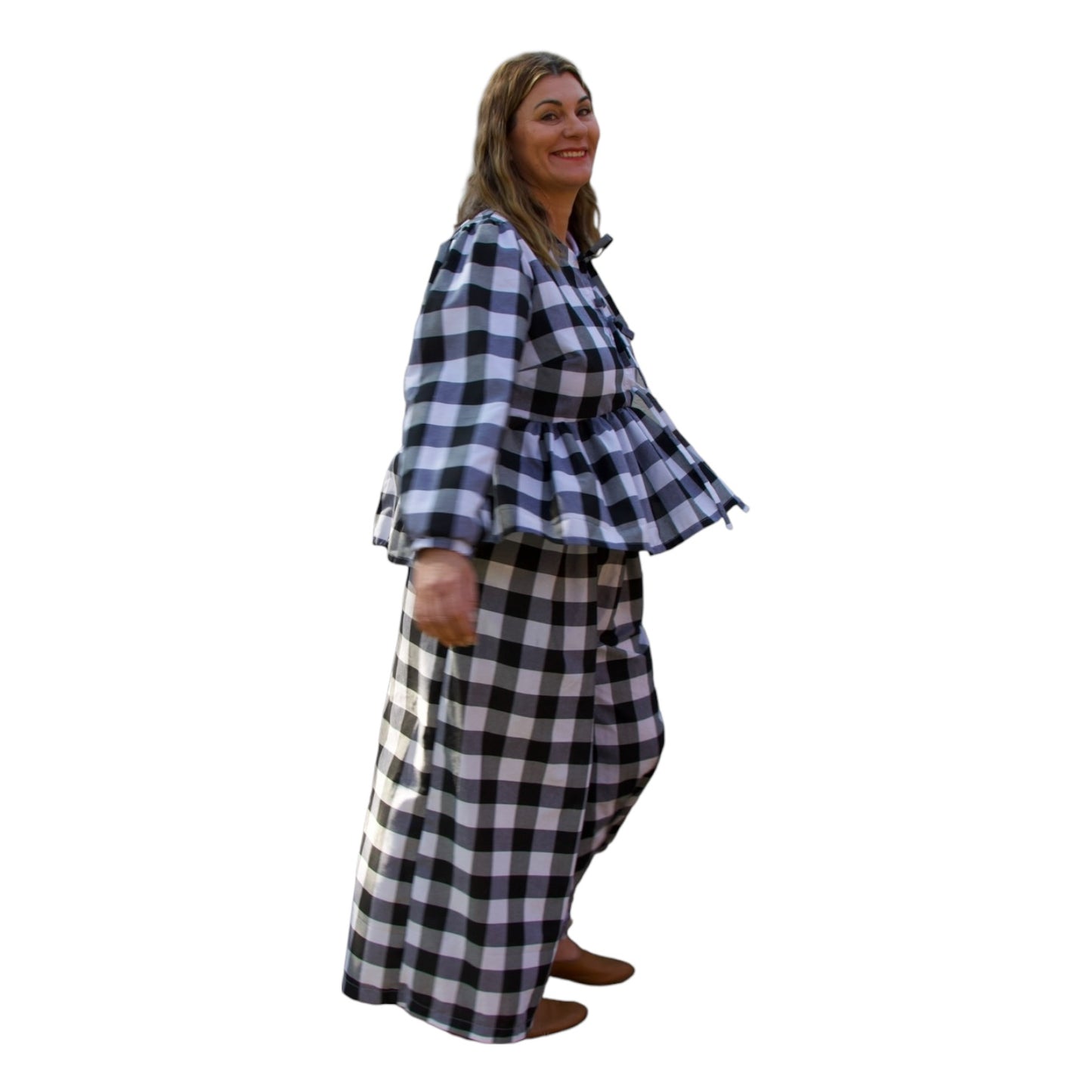 Gingham Pleat Wide Leg Pants