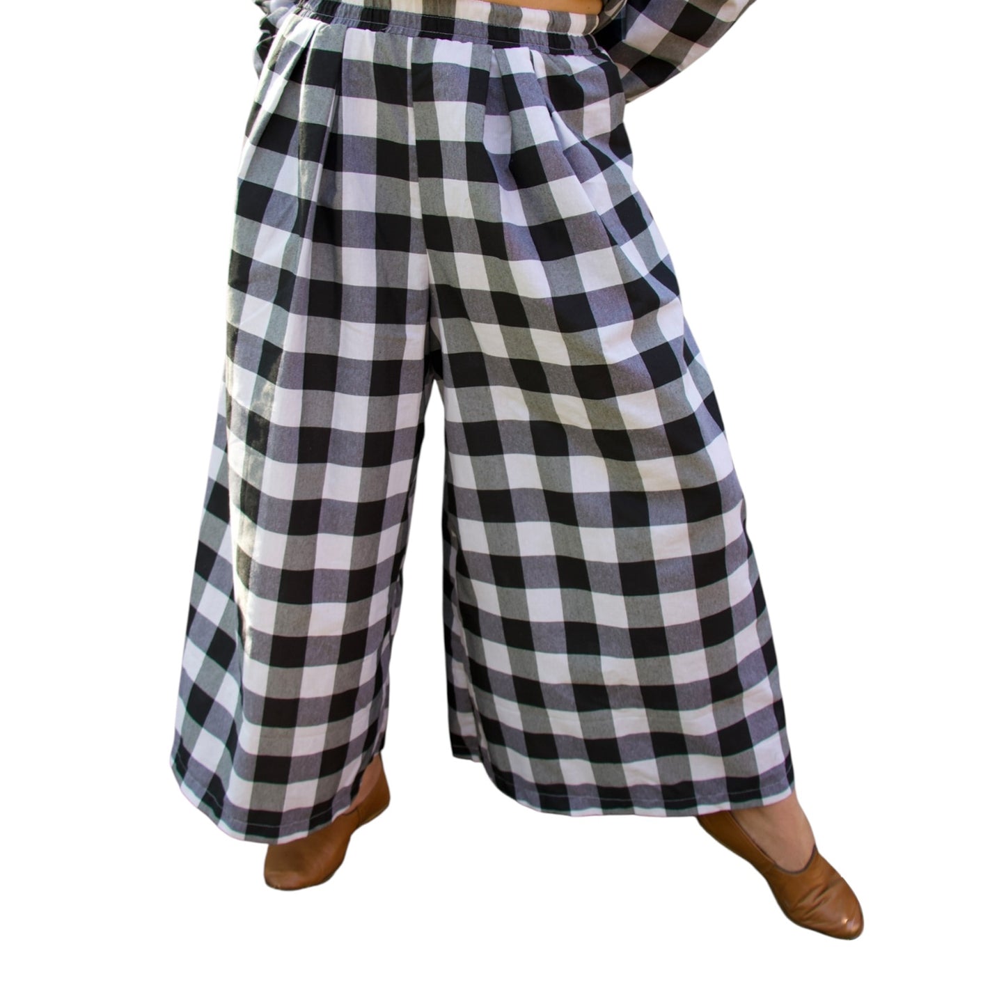 Gingham Pleat Wide Leg Pants