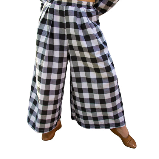 Gingham Pleat Wide Leg Pants