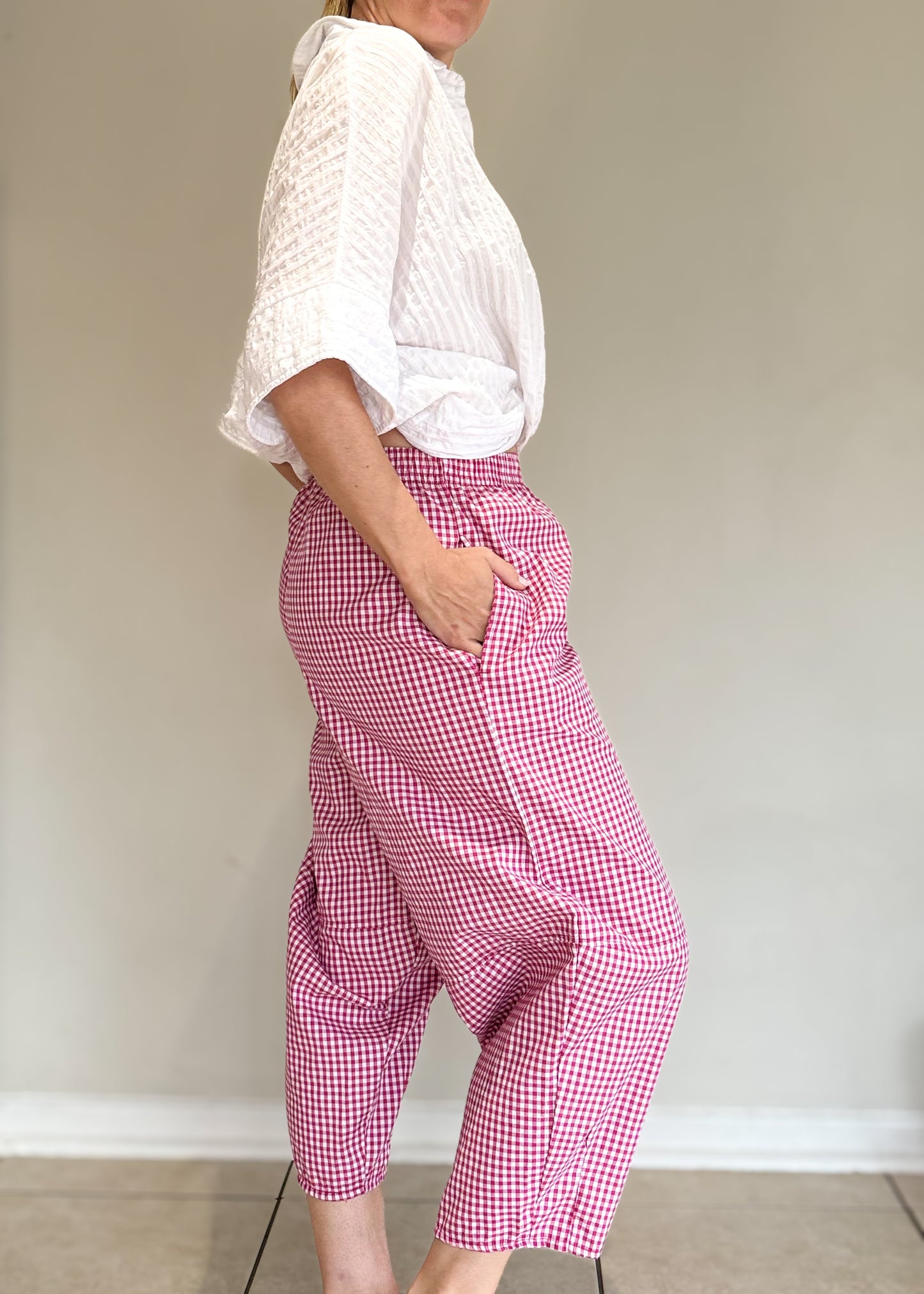 Pink Gingham Barrel Pants
