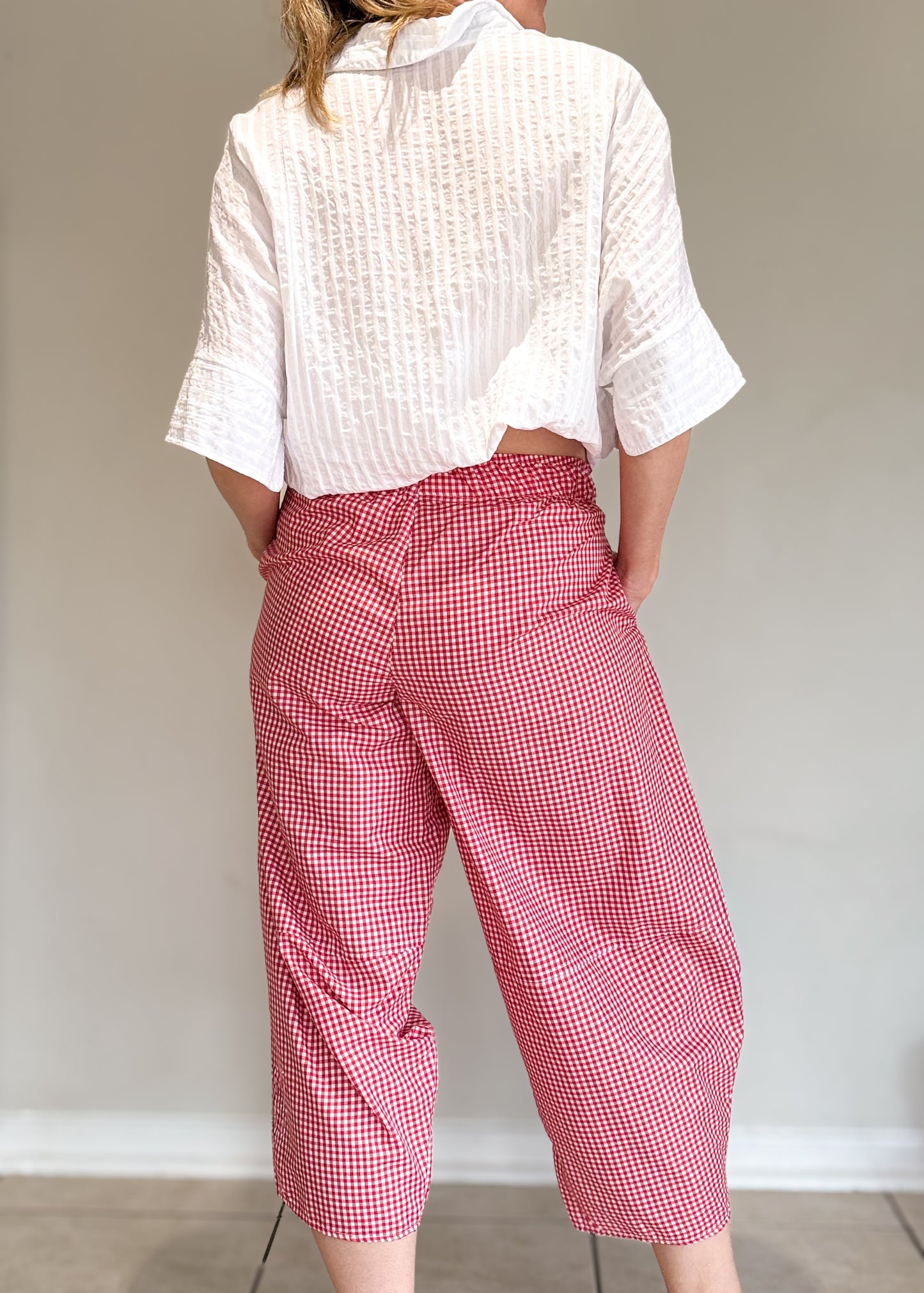 Red Gingham Barrel Pants