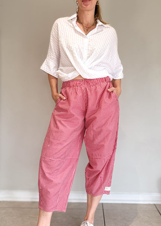 Red Gingham Barrel Pants