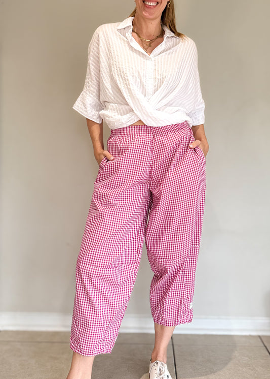 Pink Gingham Barrel Pants