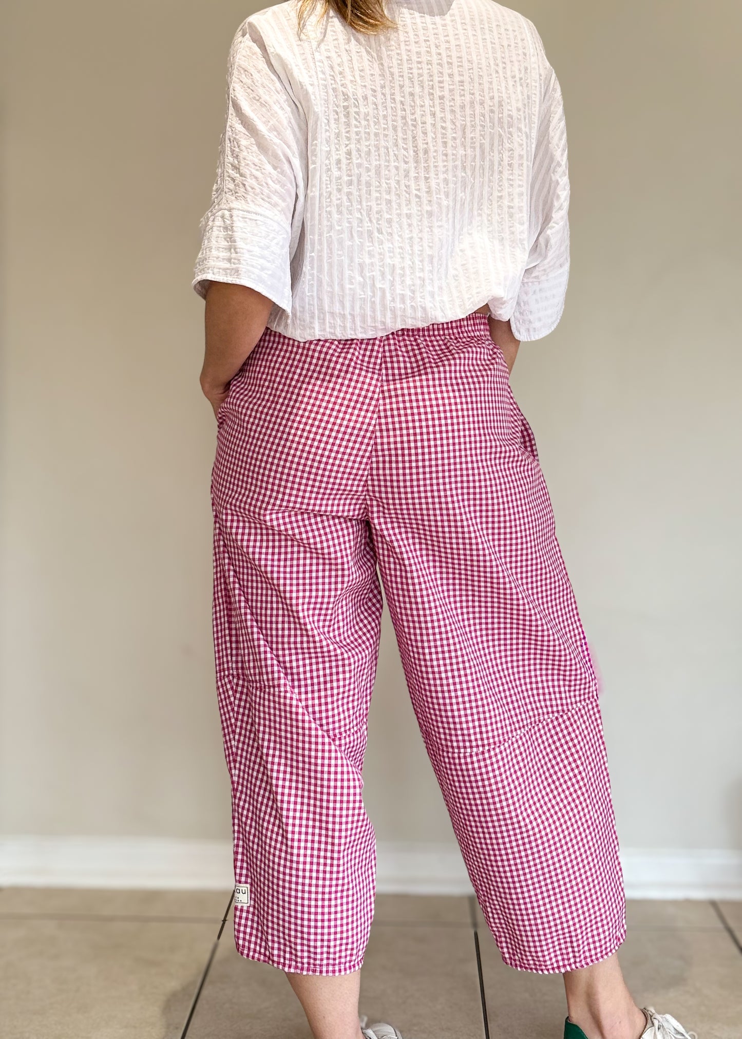 Pink Gingham Barrel Pants